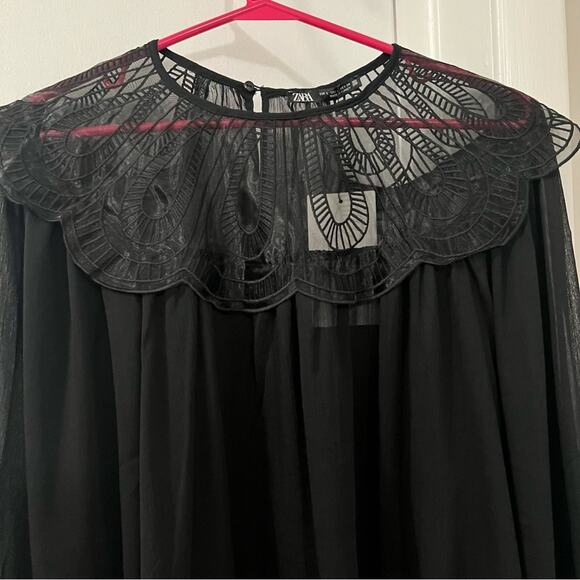Zara Black ORGANZA BIB COLLAR BLOUSE Size Large - Picture 10 of 12